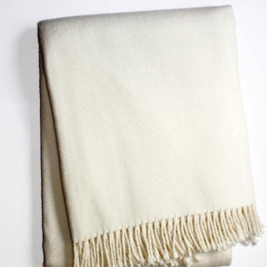 55" X 70" Cream Cotton Blend Plush Throw Blanket with Fringe