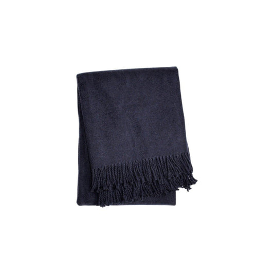 55" X 77" Navy Blue Cotton Blend Woven Plush Throw Blanket with Fringe