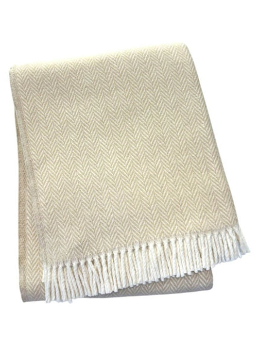 55" X 70" Linen And White Cotton Blend Herringbone Throw Blanket with Fringe