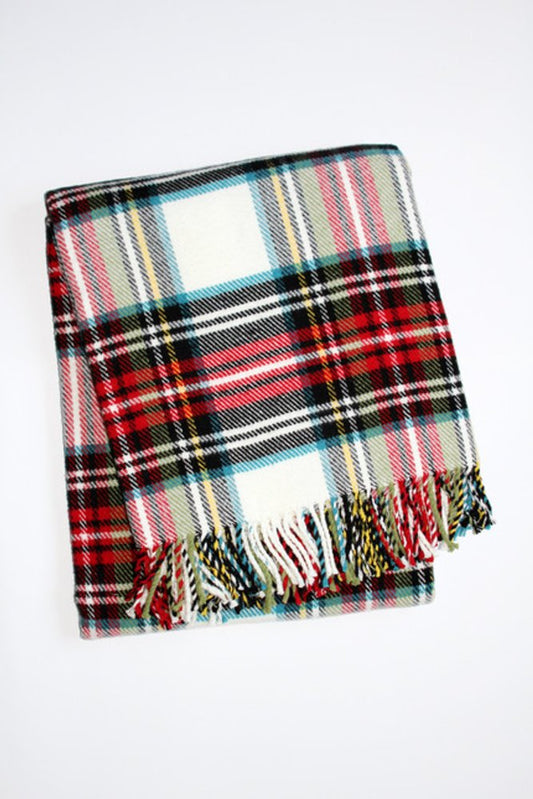 55" X 70" Black Red And White Plaid Cotton Blend Plush Throw Blanket with Fringe