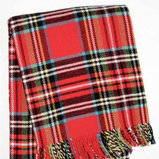 55" X 70" Red Black And White Plaid Cotton Blend Plaid Throw Blanket with Fringe