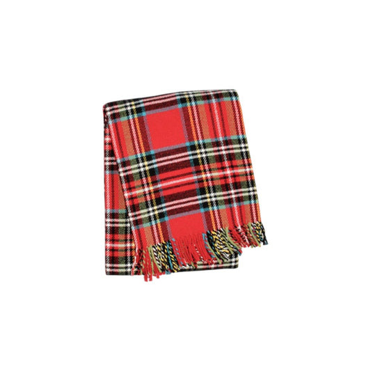 55" X 77" Red Black And White Plaid Cotton Blend Plaid Throw Blanket with Fringe