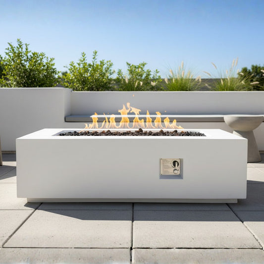 60000 BTU 60" White Magnesium Oxide Propane Rectangular Fire Pit With Cover