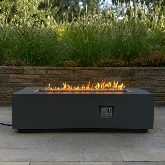 60000 BTU 60" Black Magnesium Oxide Propane Rectangular Fire Pit With Cover