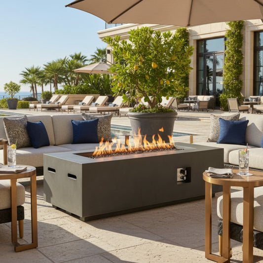 60000 BTU 60" Black Magnesium Oxide Propane Rectangular Fire Pit Table With Cover