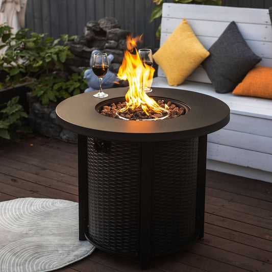 50000 BTU 30" Black Steel Propane Round Fire Pit
