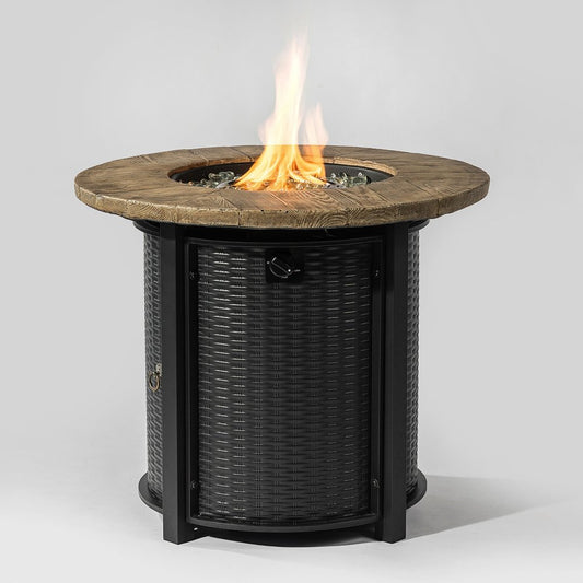 50000 BTU 30" Black And Brown Steel Propane Round Fire Pit Table