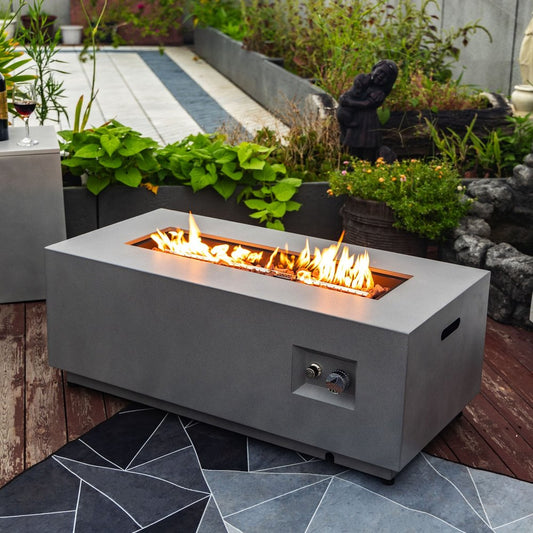 50000 BTU 42" Gray Steel Propane Rectangular Fire Pit With Cover