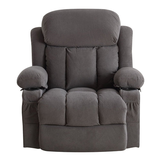 40" Gray Tufted Polyester Blend Heated Massage Swivel Rocker Recliner With USB