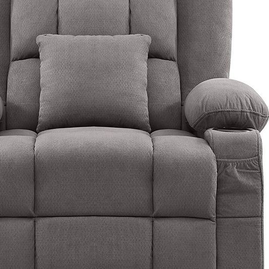 38" Gray Tufted Polyester Blend Heated Massage Swivel Rocker Recliner With USB