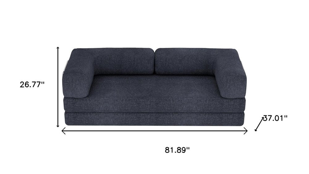 82" Blue Chenille Convertible Futon Sleeper Sofa