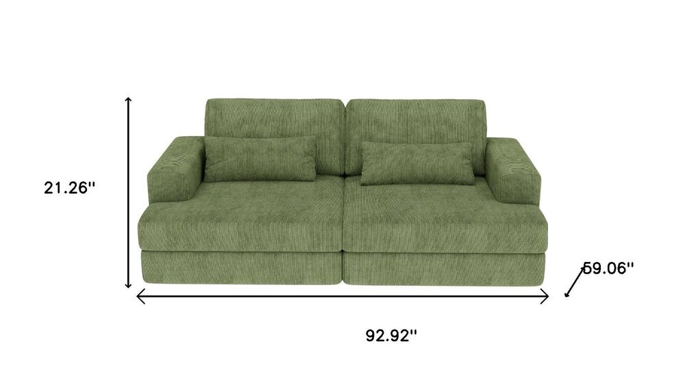 93" Green Corduroy Modular Stainless Steel Sleeper Sofa With Toss Pillows