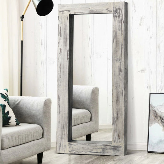 White Wood Freestanding Ornate Framed Accent Mirror