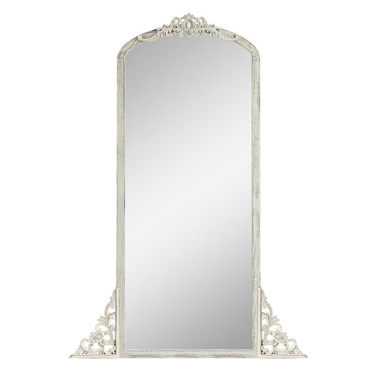 White Wood Arch Freestanding Ornate Framed Accent Mirror