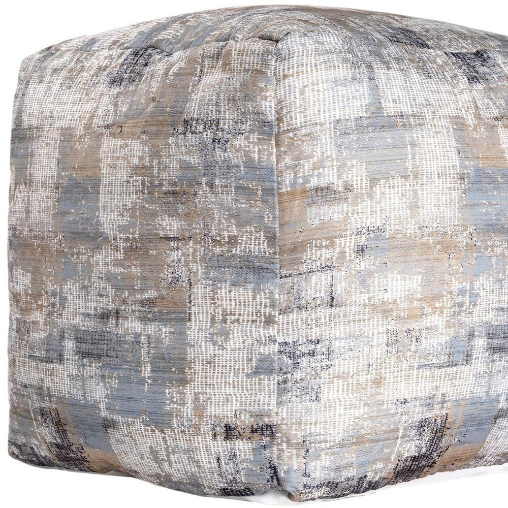18" Blue Cotton Abstract Pouf Ottoman