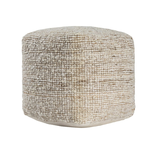 18" Ivory Cotton Wool And Jute Striped Pouf Ottoman