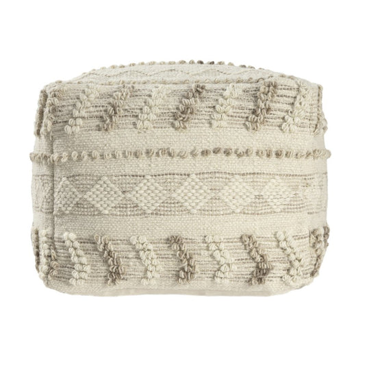 18" Ivory and Natural Cotton And Wool Striped Pouf Ottoman