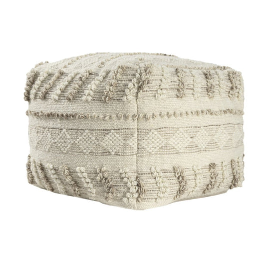 18" Ivory and Natural Cotton And Wool Striped Pouf Ottoman