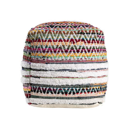 18" Natural And Rainbow Cotton Blend Chevron Pouf Ottoman
