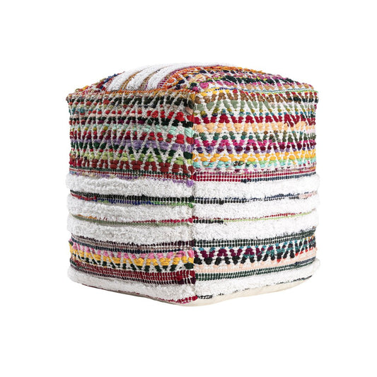 18" Natural And Rainbow Cotton Blend Chevron Pouf Ottoman