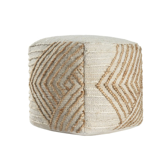 18" Natural and Off White Cotton Jute And Wool Geometric Cube Pouf Ottoman