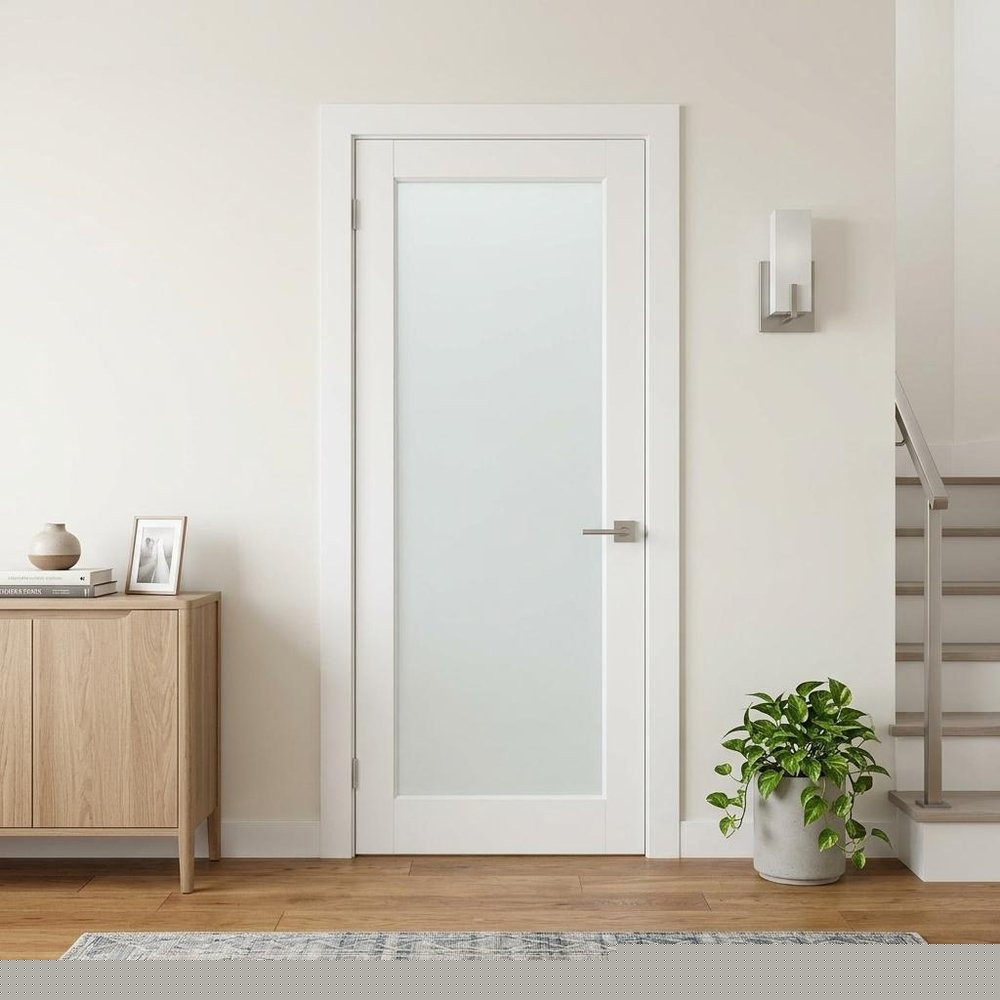 80" X 30" White Wood And Glass Slab Door