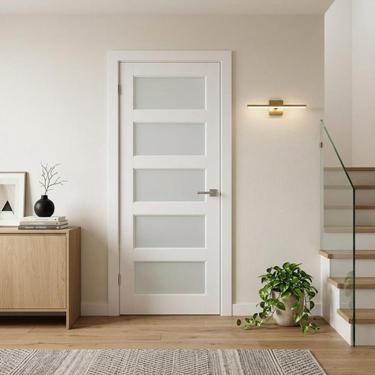 80" X 28" White Wood And Glass Slab Door