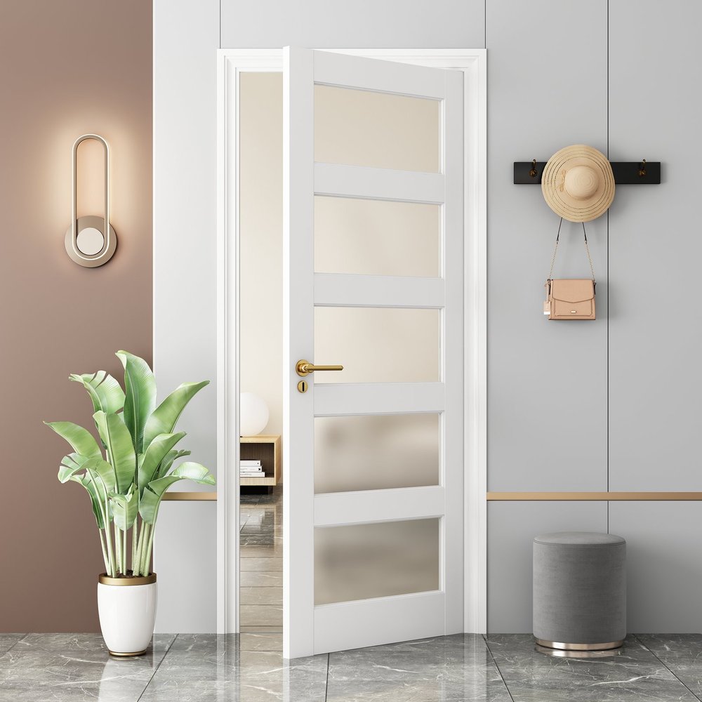 80" White Glass French Doors