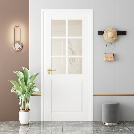 96" White Wood, Glass Slab Door