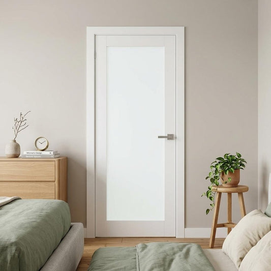 80" X 24" White Wood And Glass Slab Door