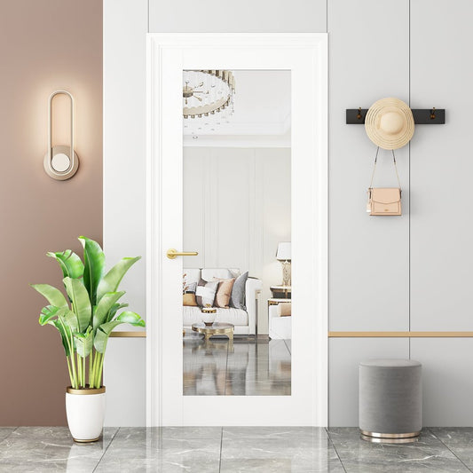 80" White Wood, Glass Slab Door