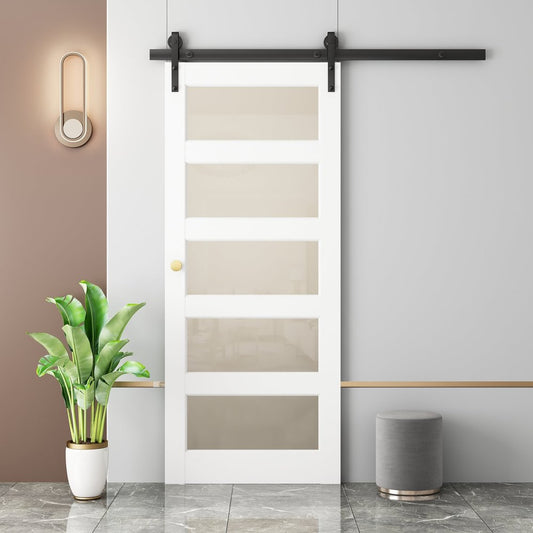 84" White Glass Barn Door