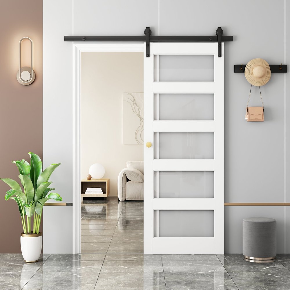 84" White Glass Barn Door