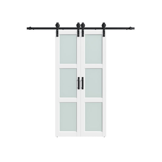 Set Of Two 84" X 36" White Glass Sliding Closet Doors