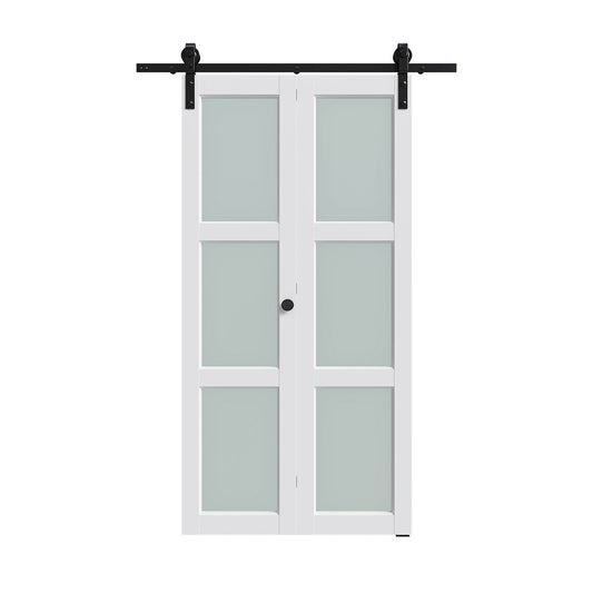 Set Of Two 84" X 24" White Glass Bi-Fold Door