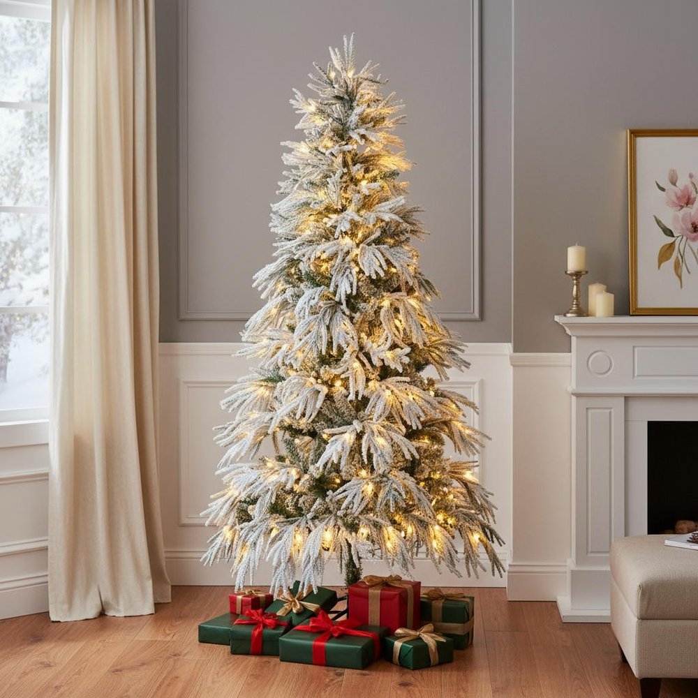 6' White Pre Lit Full Spruce Christmas Tree With Decorations