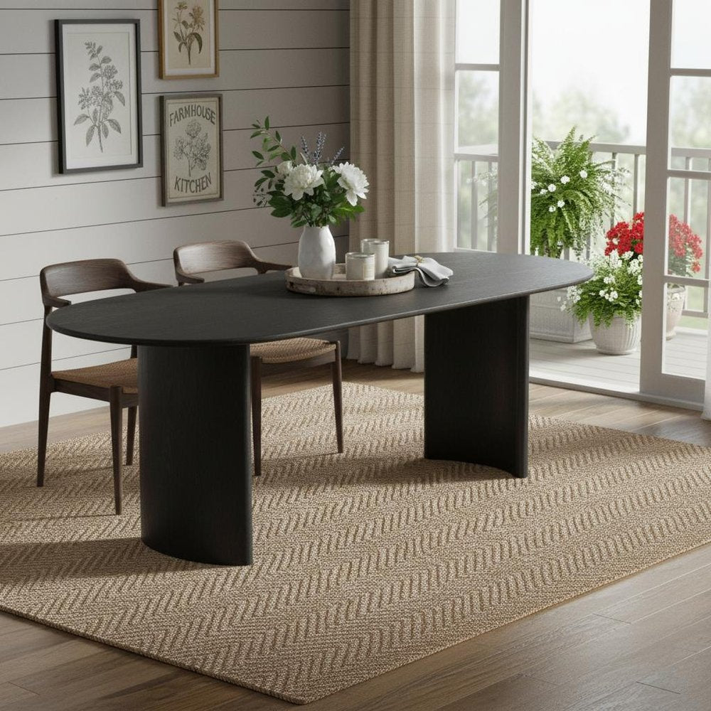 79" Black Solid Wood Double Pedestal Base Oval Dining Table