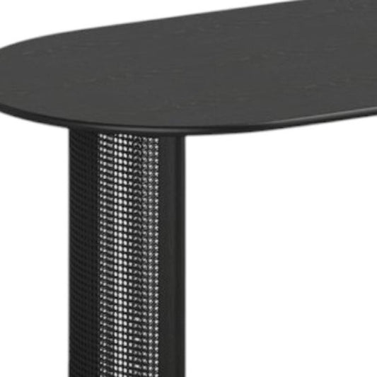 79" Black Solid Wood Mirrored Double Pedestal Base Oval Dining Table