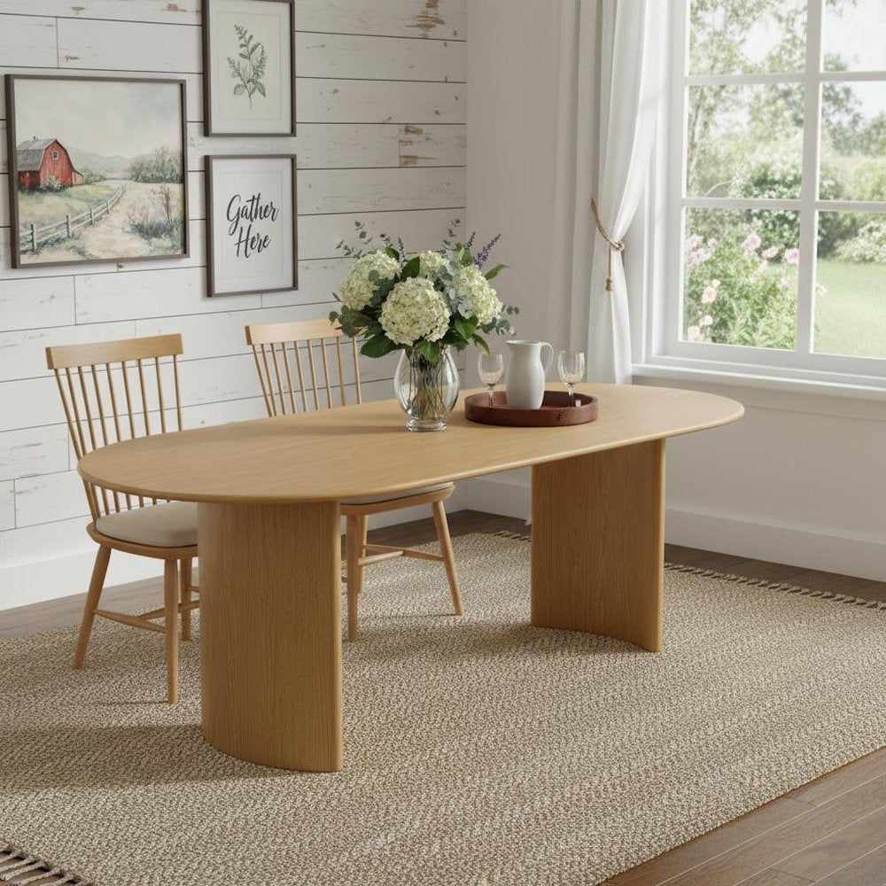 79" Natural Solid Wood Double Pedestal Base Oval Dining Table