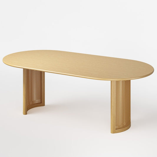 79" Natural Solid Wood Mirrored Double Pedestal Base Oval Dining Table