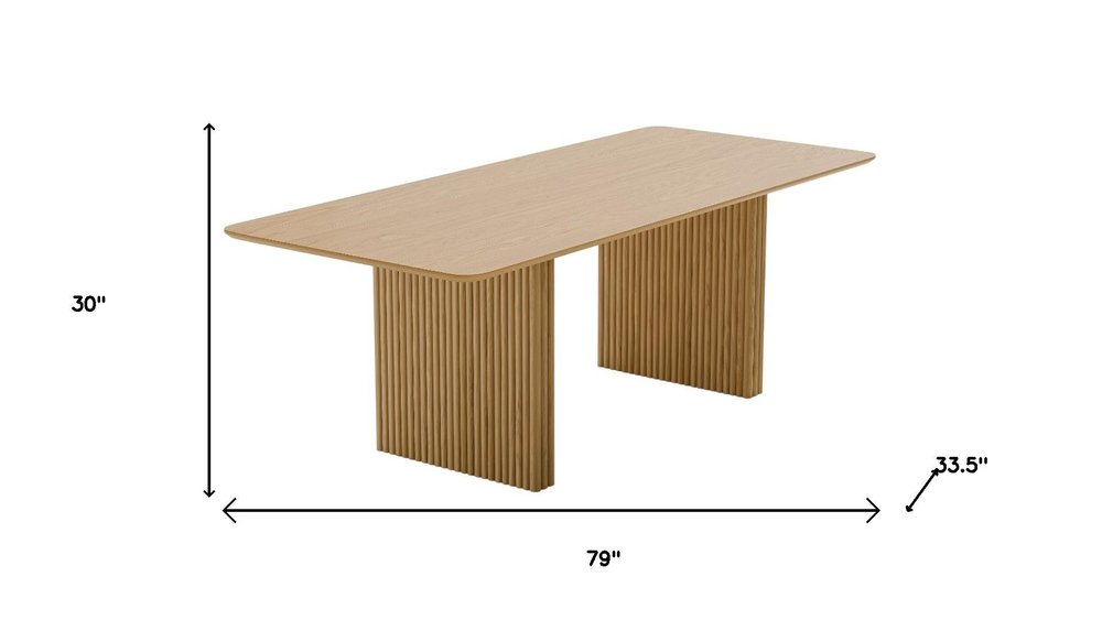 79" Natural Solid Wood Mirrored Double Pedestal Base Dining Table