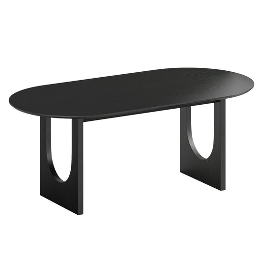 79" Black Solid Wood Mirrored Double Pedestal Base Oval Dining Table