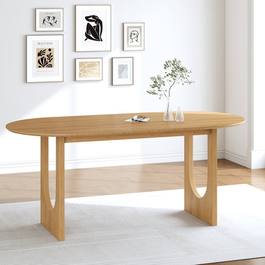 79" Natural Solid Wood Double Pedestal Base Oval Dining Table