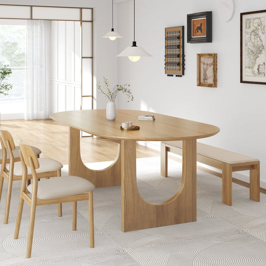 79" Natural Solid Wood Mirrored Double Pedestal Base Oval Dining Table