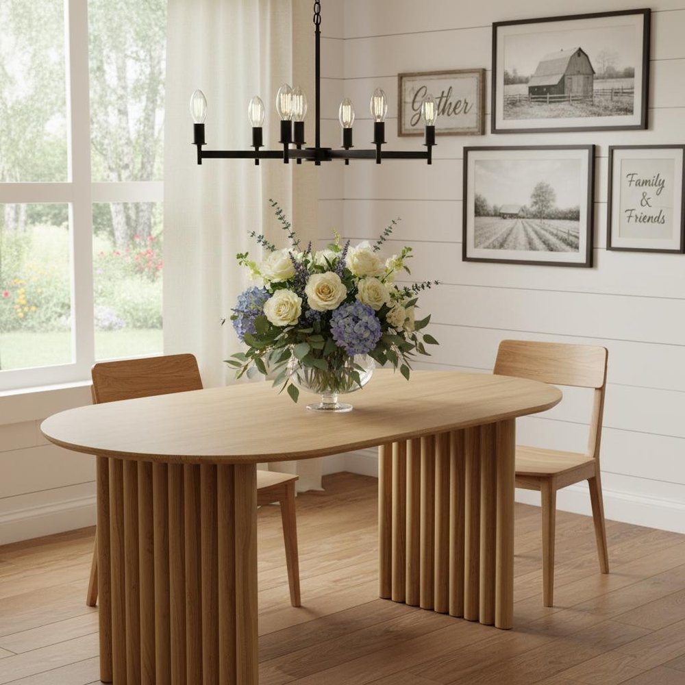 79" Natural Solid Wood Mirrored Double Pedestal Base Oval Dining Table