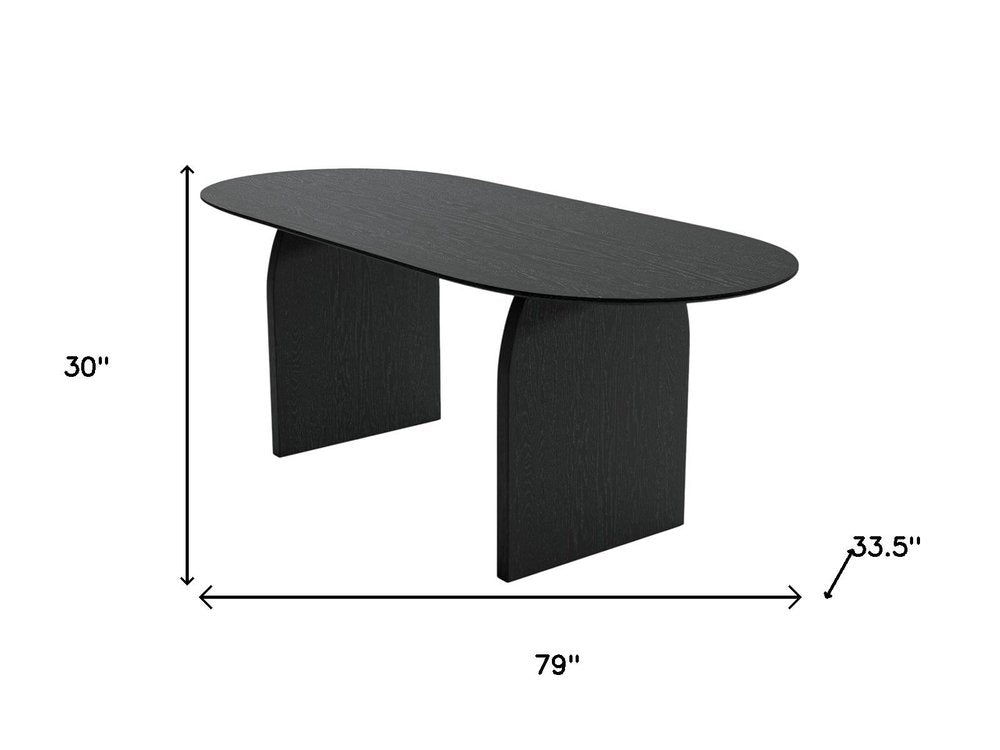 79" Black Solid Wood Mirrored Double Pedestal Base Oval Dining Table