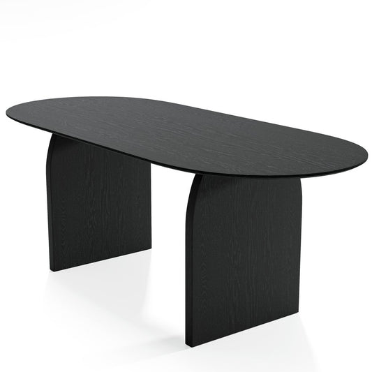 79" Black Solid Wood Mirrored Double Pedestal Base Oval Dining Table