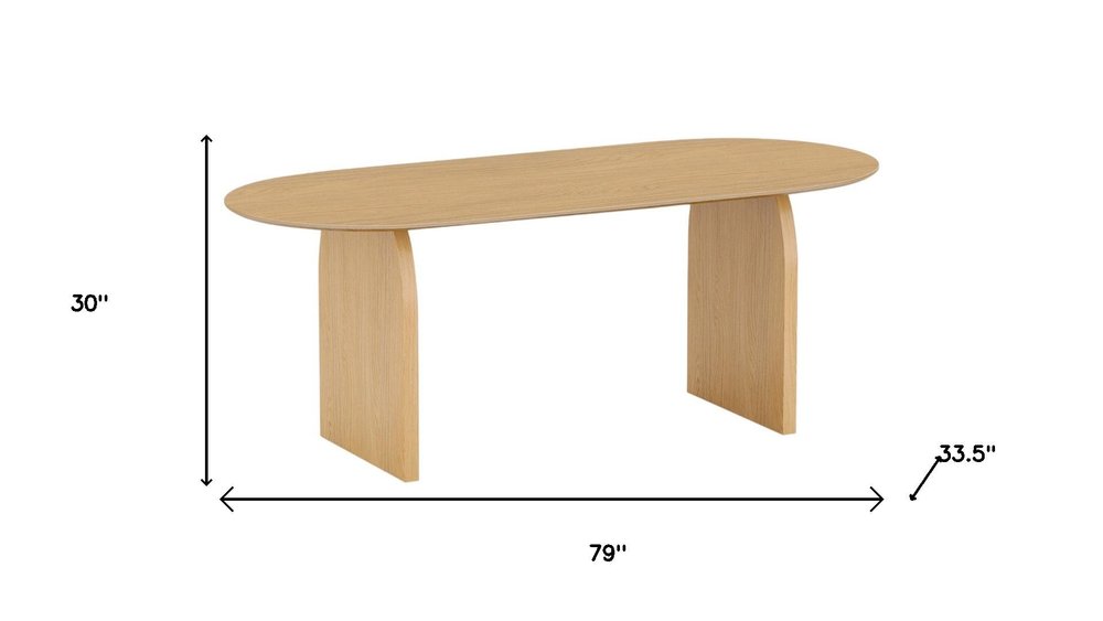 79" Natural Solid Wood Mirrored Double Pedestal Base Oval Dining Table