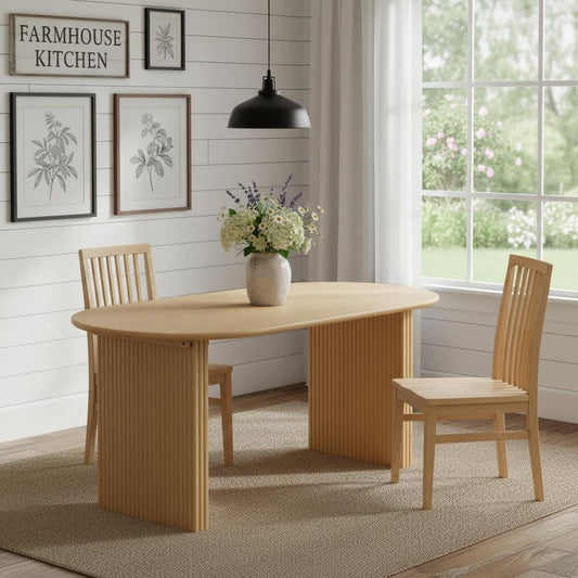 67" Natural Solid Wood Mirrored Double Pedestal Base Oval Dining Table