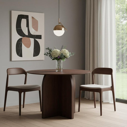 42" Brown Solid Wood Pedestal Base Round Top Dining Table